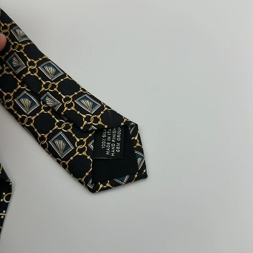 Gucci By Paolo Gucci Vintage SilkTie Black Gold 59” Long